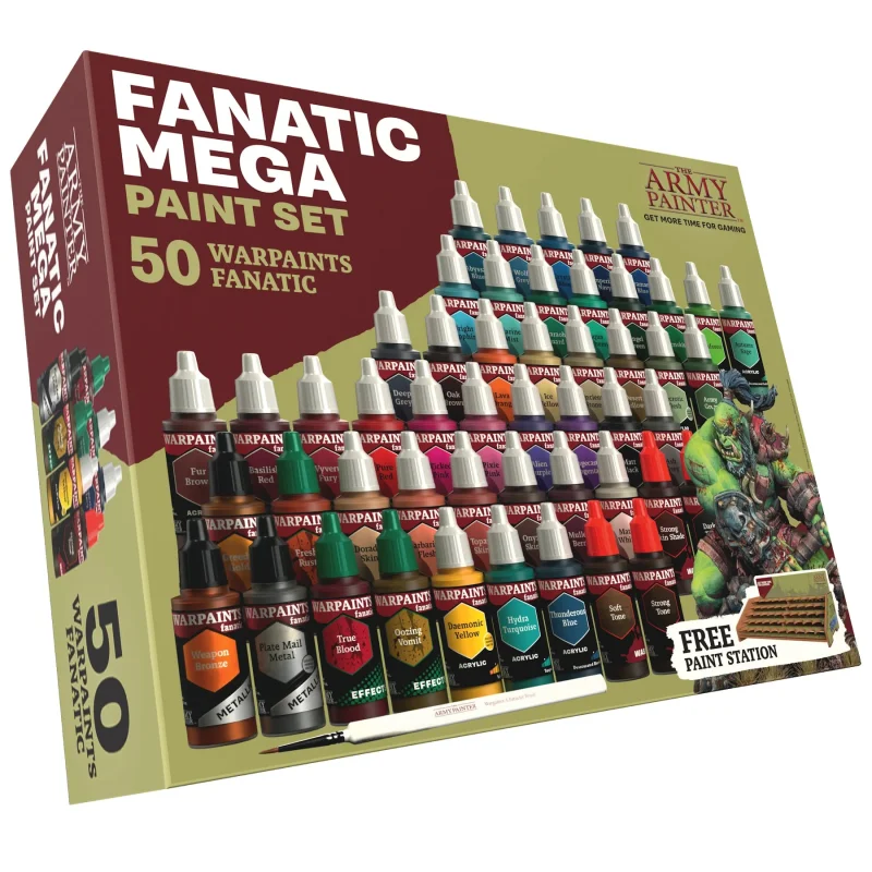 The Army Painter WP8067P Warpaints Fanatic: Mega Acrylic Paint Set (50 Colors & station) 18ml Bottles