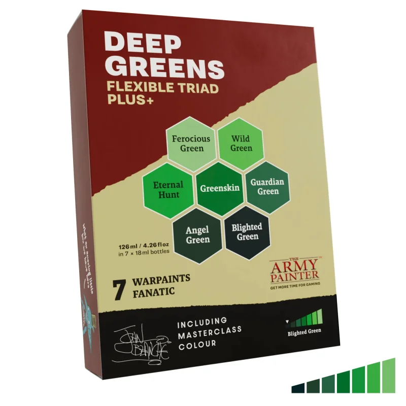 The Army Painter WP8088P Warpaints Fanatic: Deep Greens Flexible Triad Plus+ Acrylic Paint Set (7 Colors) 18ml Bottles